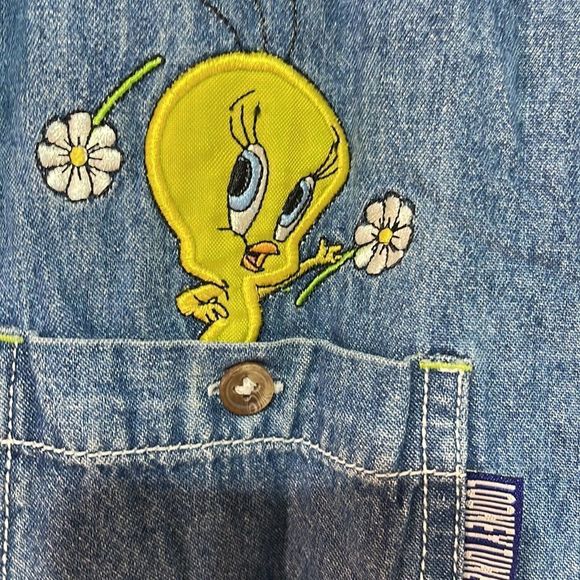 Looney Tunes Vintage Sleeveless Denim Top 90’s Tweety Bird Medium EUC - Picture 10 of 12